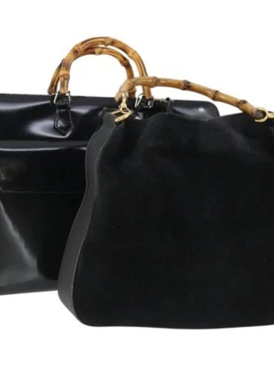 Gucci Handbags - GUCCI Bamboo Hand Bag Patent leather 2 Set Black Auth bs33355